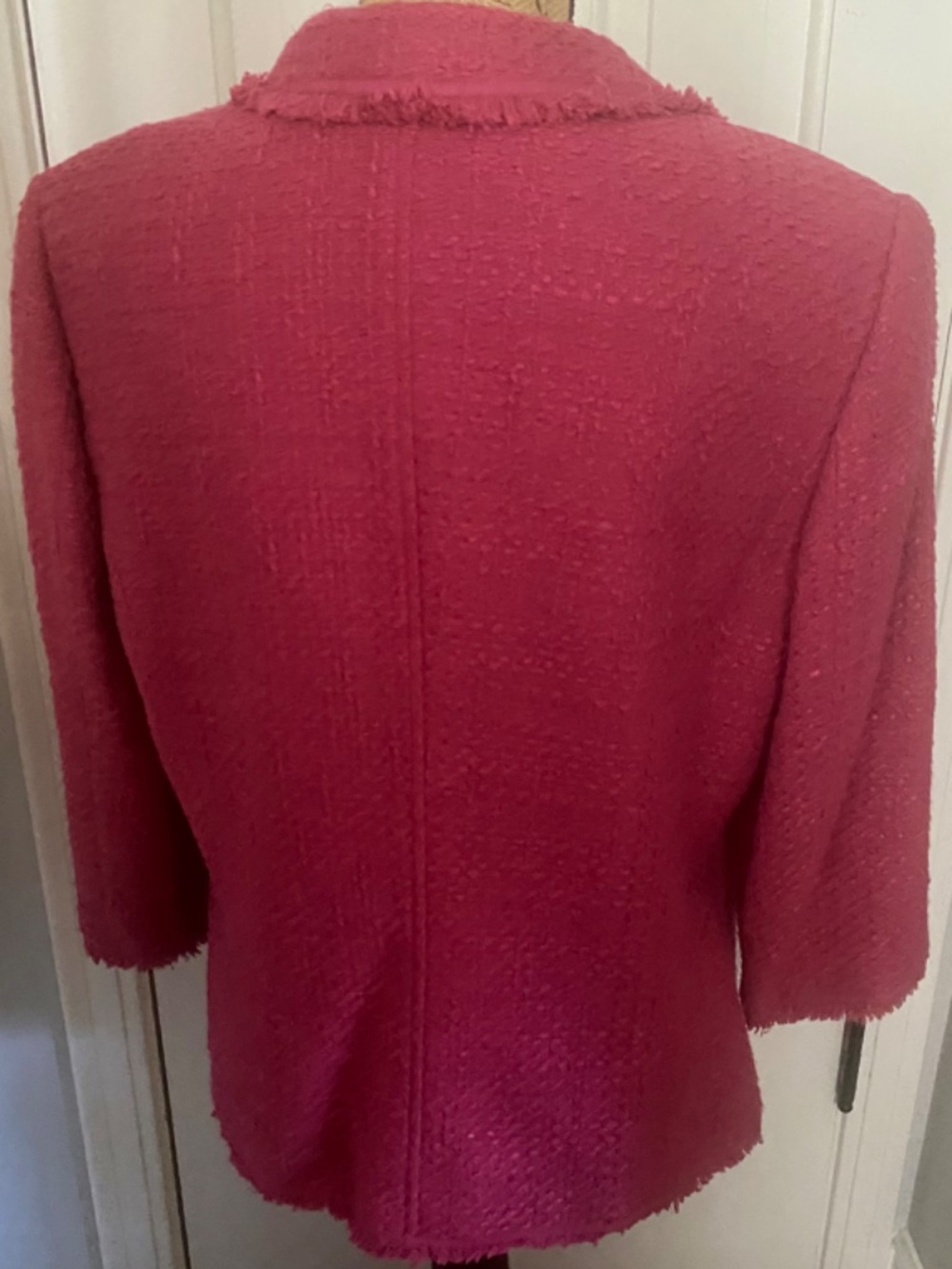 Sigrid Olsen Pink Blazer. Jacket with Fringed Lapel, Sleeves, and Hem. S 10-12 - Picture 9 of 11